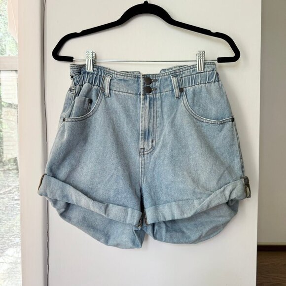 New Free People One Teaspoon Mid Rise Slouchy Cuffed Jean Shorts Light Wash 27